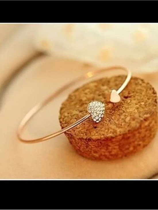 Jewelry - Rose Gold Alloy Heart Rhinestone Open Cuff Bangle Bracelet